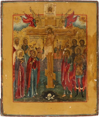 Picture IKONE MIT DER KREUZIGUNG CHRISTI MIT AUSGEWÄHLTEN HEILIGEN