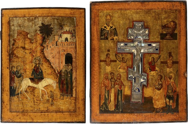 Auction 161<br>ZWEI GROSSE IKONEN: EINZUG NACH JERUSALEM UND STAUROTHEK MIT DER KREUZIGUNG CHRISTI