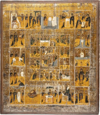 Picture MONUMENTALE IKONE MIT DER HÖLLENFAHRT UND AUFERSTEHUNG, DER PASSION CHRISTI UND HOCHFESTEN