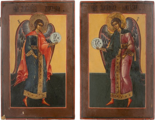 Auction 161<br>PAAR IKONEN: DIE ERZENGEL MICHAEL UND GABRIEL AUS EINER DEESIS-GRUPPE