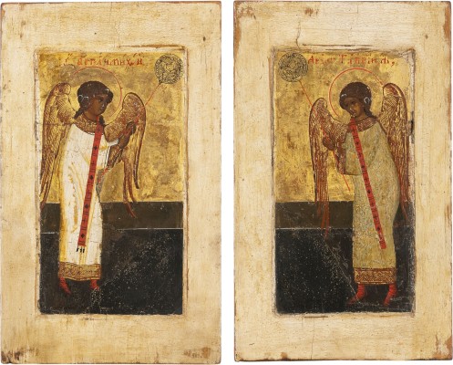 Auction 161<br>SEHR FEINES PAAR IKONEN MIT DEN ERZENGELN MICHAEL UND GABRIEL