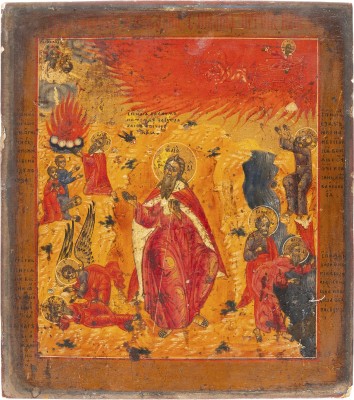 Picture KLEINE IKONE MIT DEM PROPHETEN ELIAS, SEINEM LEBEN IN DER WÜSTE UND SEINER FEURIGEN HIMMELFAHRT