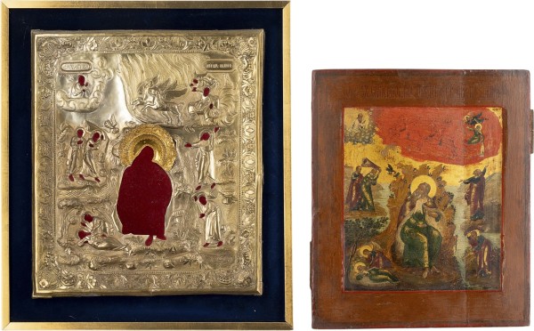 Auction 161<br>IKONE MIT DEM PROPHETEN ELIAS MIT SEINER FEURIGEN HIMMELFAHRT MIT OKLAD