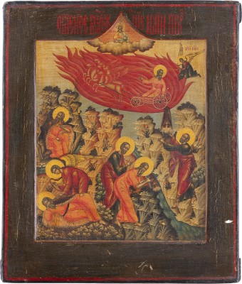 Picture IKONE MIT DEM PROPHETEN ELIAS, SEINEM LEBEN IN DER WÜSTE UND SEINER FEURIGEN HIMMELFAHRT