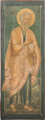 Auktion 161<br>MONUMENTALE IKONE MIT DEM APOSTEL PETRUS AUS EINER KIRCHEN-IKONOSTASE