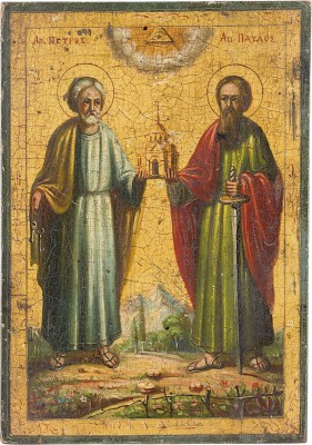 Bild KLEINE DATIERTE IKONE MIT DEN APOSTELN PETRUS UND PAULUS