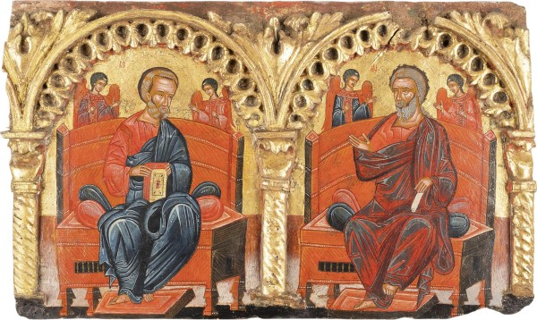 Picture GROSSFORMATIGE UND FEINE IKONE MIT DEN APOSTELN MATTHÄUS UND ANDREAS AUS EINER KIRCHEN-IKONOSTASE