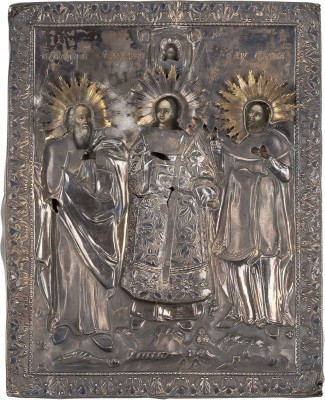 Picture KLEINE IKONE MIT DEN HEILIGEN SAMON, GURIJ UND AVIV MIT SILBER-OKLAD