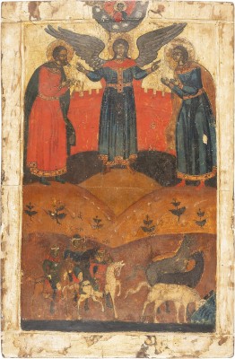 Bild MONUMENTALE IKONE MIT DEN HEILIGEN FLORUS UND LAURUS AUS EINER KIRCHEN-IKONOSTASE