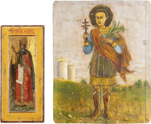 Bild ZWEI KLEINE IKONEN MIT DER HEILIGEN KATHARINA (PROPHET SALOMO) UND DEM HEILIGEN DEMETRIUS
