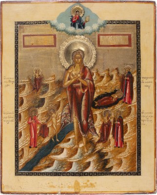 Auction 161<br>IKONE MIT DER HEILIGEN MARIA VON ÄGYPTEN MIT SZENEN IHRES LEBENS IN DER WÜSTE