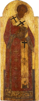 Bild MONUMENTALE IKONE MIT DEM HEILIGEN JOHANNES CHRYSOSTOMUS AUS EINER KIRCHEN-IKONOSTASE