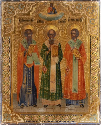 Bild KLEINE IKONE MIT DEN DREI HIERARCHEN BASILIUS DEM GROSSEN, GREGOR DEM THEOLOGEN UND BASILIUS DEM GROSSEN