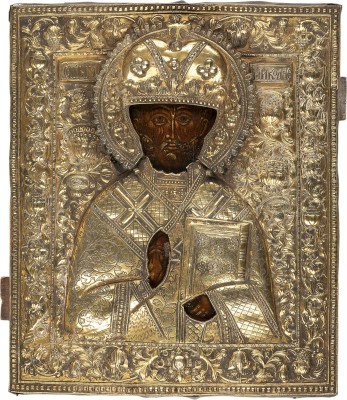Picture IKONE MIT DEM HEILIGEN NIKOLAUS VON MYRA MIT OKLAD