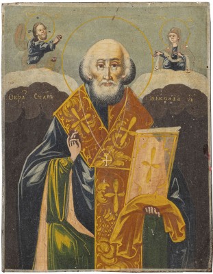 Auktion 161<br>KLEINE IKONE MIT DEM HEILIGEN NIKOLAUS VON MYRA MIT RAHMEN