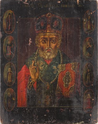 Picture IKONE MIT DEM HEILIGEN NIKOLAUS VON MYRA MIT ACHT RANDHEILIGEN