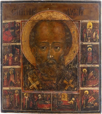 Bild IKONE MIT DEM HEILIGEN NIKOLAUS VON MYRA MIT ZEHN SZENEN SEINER VITA