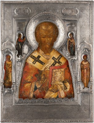 Picture IKONE MIT DEM HEILIGEN NIKOLAUS VON MYRA MIT SILBER-RIZA