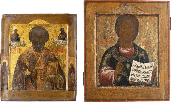 Auction 161<br>ZWEI IKONEN: HEILIGER NIKOLAUS VON MYRA UND CHRISTUS PANTOKRATOR