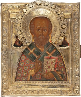 Bild IKONE MIT DEM HEILIGEN NIKOLAUS MIT VERMEIL-RIZA