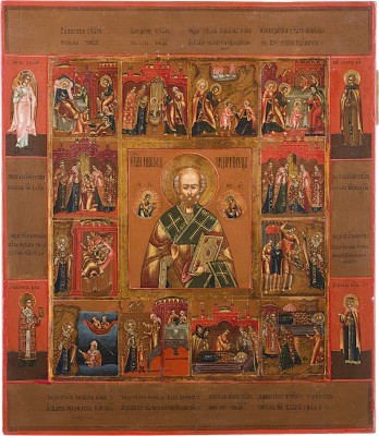 Auktion 161<br>FEINE VITA-IKONE MIT DEM HEILIGEN NIKOLAUS VON MYRA