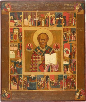 Picture MONUMENTALE VITA-IKONE MIT DEM HEILIGEN NIKOLAUS VON MYRA MIT DEN VIER EVANGELISTEN