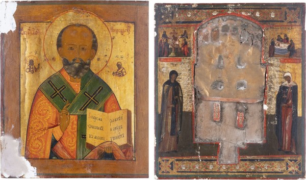 Auction 161<br>ZWEI IKONEN: HEILIGER NIKOLAUS VON MYRA UND STAUROTHEK