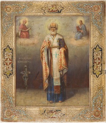 Auction 161<br>SEHR SELTENE RELIQUIEN-IKONE MIT DEM HEILIGEN NIKOLAUS VON MYRA