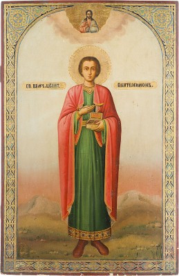 Bild MONUMENTALE IKONE MIT DEM HEILIGEN PANTELEIMON AUS EINER KIRCHEN-IKONOSTASE