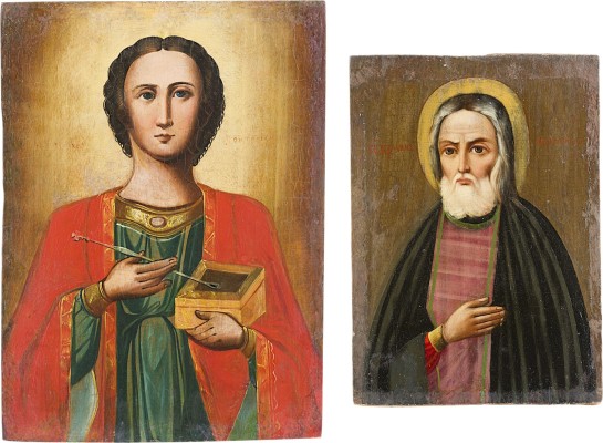 Auktion 161<br>ZWEI IKONEN: HEILIGER SERAFIM VON SAROW UND HEILIGER PANTELEIMON