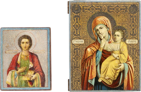 Auktion 161<br>ZWEI IKONEN: HEILIGER PANTELEIMON UND GOTTESMUTTER 'FREUDE UND TROST'