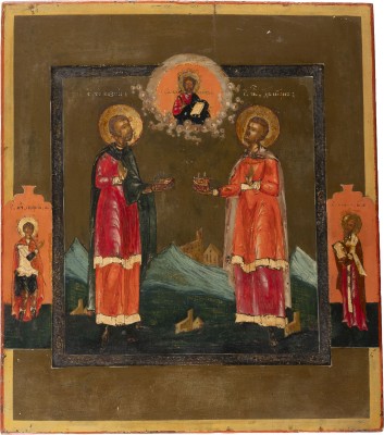Auktion 161<br>IKONE MIT DEN HEILIGEN KOSMAS UND DAMIAN