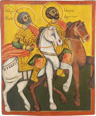 Picture KLEINE IKONE MIT DEN REITERHEILIGEN MENAS UND DEMETRIOS