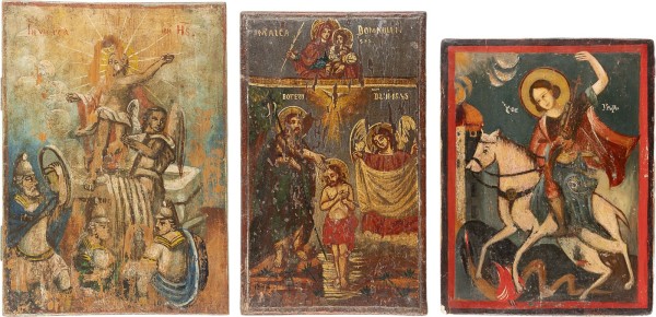 Auktion 161<br>DREI IKONEN: TAUFE UND AUFERSTEHUNG CHRISTI SOWIE DER HEILIGE GEORG DER DRACHENTÖTER