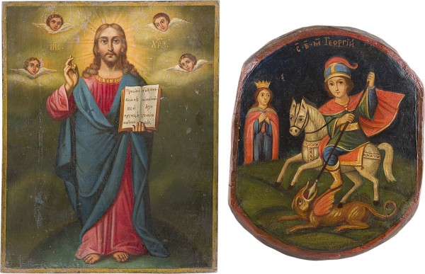 Auktion 161<br>ZWEI IKONEN: HEILIGER GEORG DER DRACHENTÖTER UND CHRISTUS DER WELTENHERRSCHER