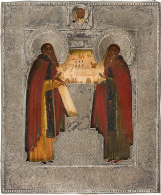 Picture IKONE MIT DEN HEILIGEN KLOSTERGRÜNDERN ZOSIMA UND SAWATIJ MIT RIZA