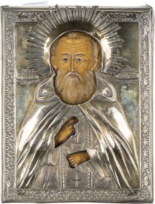 Auction 161<br>KLEINE IKONE MIT DEM HEILIGEN ALEXANDER NEWSKI MIT VERMEIL-OKLAD