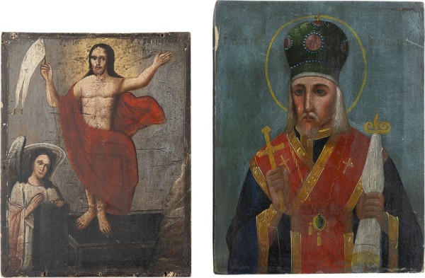 Auktion 161<br>ZWEI KLEINE IKONEN: AUFERSTEHUNG CHRISTI UND HEILIGER FEODOSIJ VON UGLITSCH