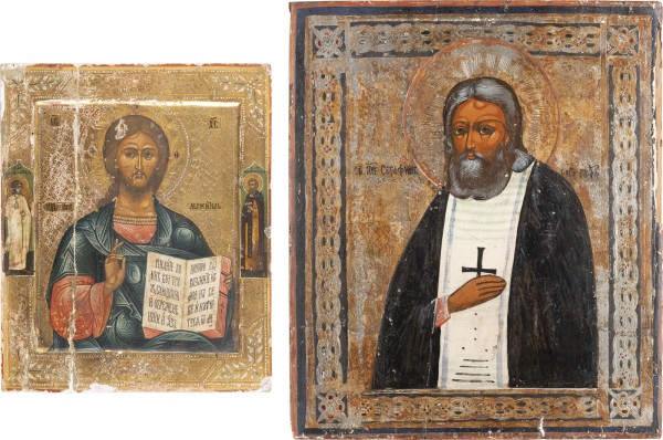 Auction 161<br>ZWEI IKONEN: CHRISTUS PANTOKRATOR UND HEILIGER SERAFIM VON SAROW