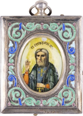 Picture MINIATUR-CLOISONNÉ-EMAIL-ANHÄNGER MIT DEM HEILIGEN SERAFIM VON SAROW