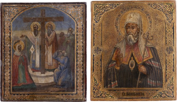 Auktion 161<br>ZWEI IKONEN: ERHÖHUNG DES WAHREN KREUZES UND HEILIGER JOHANNES, METROPOLIT VON TOBOLSK UND GANZ SIBIRIEN