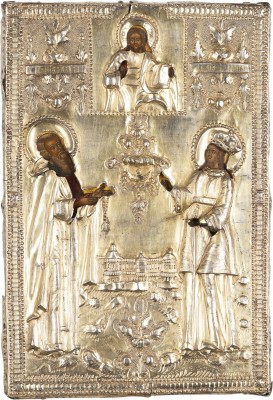 Bild KLEINE IKONE MIT DEN HEILIGEN NIKOLAI UND BARBARA MIT VERMEIL-OKLAD