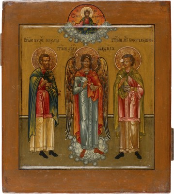 Bild IKONE MIT DEM SCHUTZENGEL UND DEN ARZT-HEILIGEN KOSMAS UND PANTELEIMON