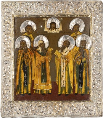 Picture PATRONATSIKONE MIT SECHS AUSGEWÄHLTEN HEILIGEN, DARUNTER ZOSIMA UND SAWATIJ, ALEXIUS UND ANTIPAS MIT VERMEIL-BASMA