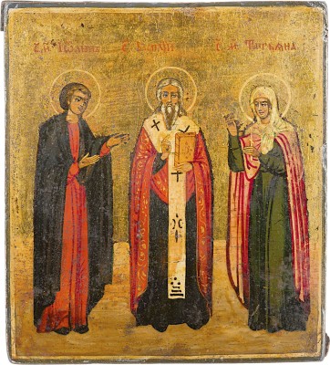 Bild KLEINE IKONE MIT DEN HEILIGEN JOHANNES, BASILIUS DEM GROSSEN UND TATIANA