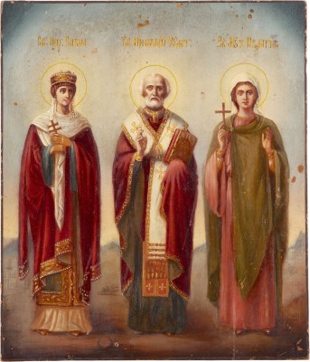 Picture IKONE MIT DEN HEILIGEN HELENA, NIKOLAUS VON MYRA UND PELAGIA
