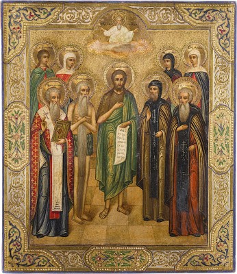 Bild PATRONATSIKONE MIT DEM HEILIGEN JOHANNES DER VORLÄUFER UND ACHT HEILIGEN