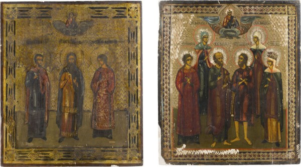 Auction 161<br>ZWEI IKONEN: SAMON, GURIJ UND AVIV UND PATRONATSIKONE MIT SECHS HEILIGEN