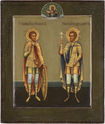 Picture FEINE IKONE MIT DEN KRIEGERHEILIGEN JOHANNES UND THEODOR