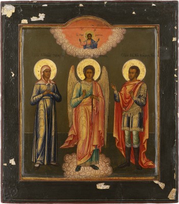 Picture GROSSE PATRONATSIKONE MIT DEM SCHUTZENGEL FLANKIERT VON DEN HEILIGEN PAISIA UND THEODOR TIRON